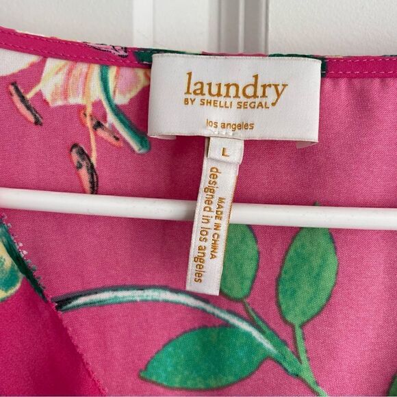 Laundry by Shelli Segal Pink Floral Bell Sleeve Blouse Women Large Ruffle Waist - Picture 3 of 10